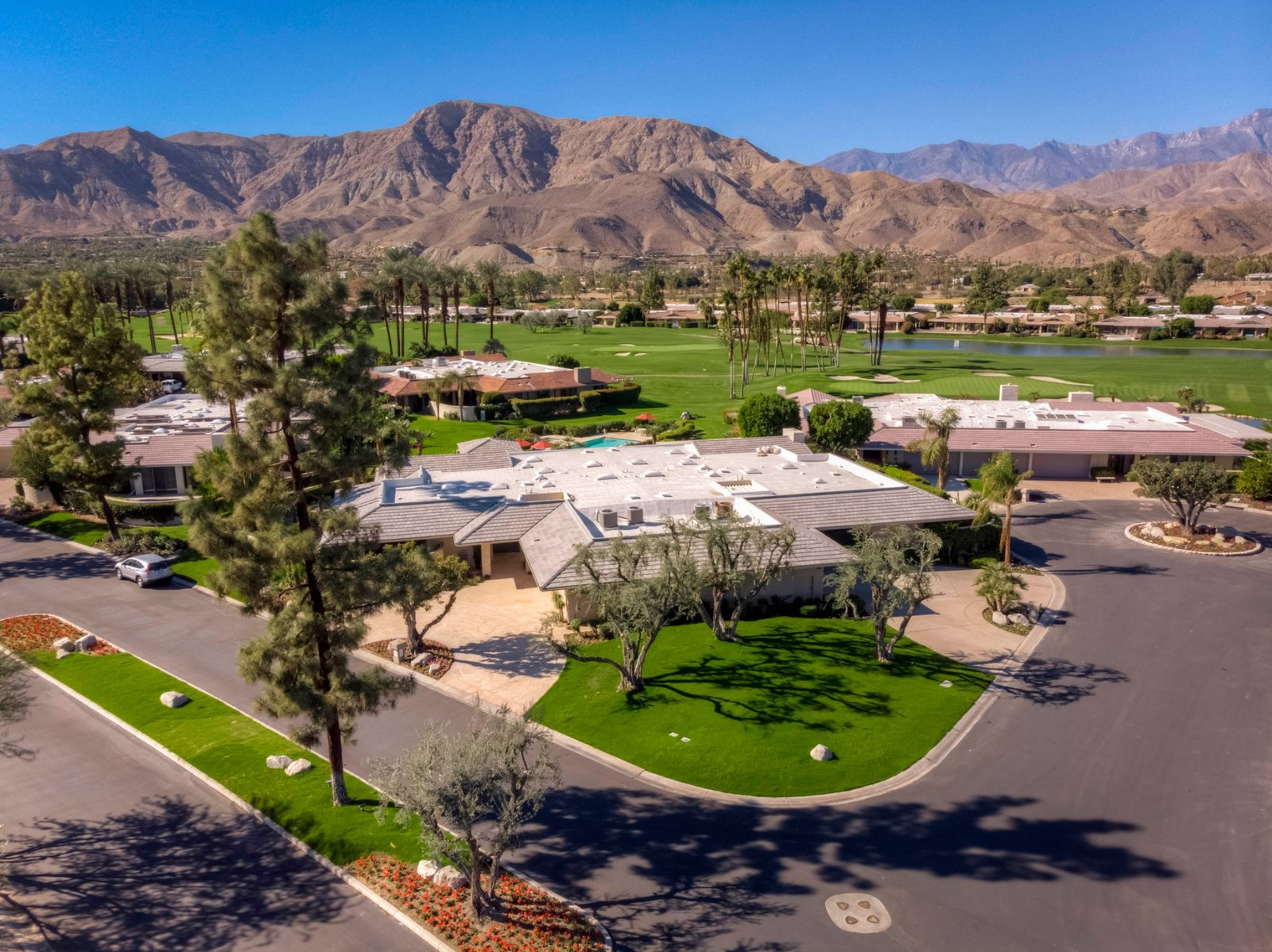 Aerial view of hillside home
